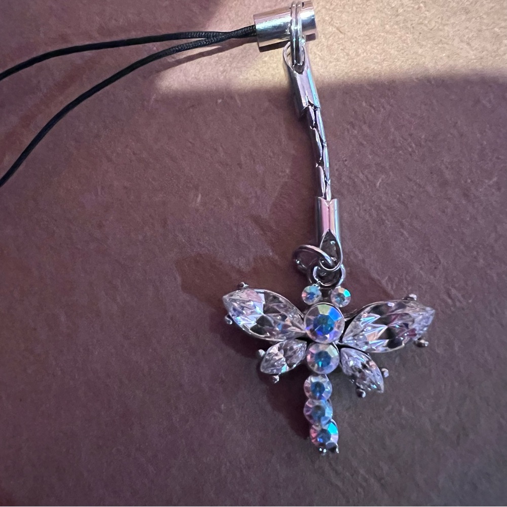 Rhinestone -embellished dragonfly cellphone charm or pendant